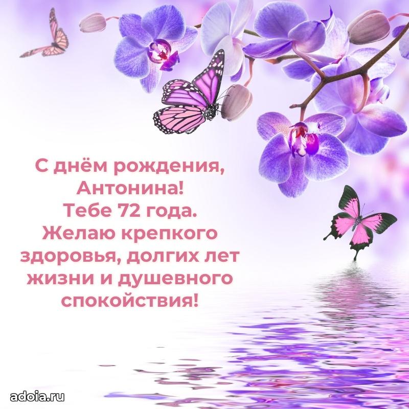 Современная открытка поздравление Антонине с Днем Рождения на 72 года
