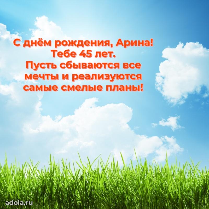 Открытка с Днем Рождения Арине 45 лет