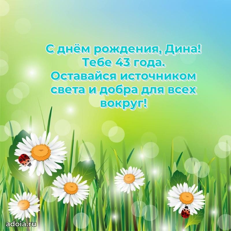 Современная открытка поздравление Дине с Днем Рождения на 43 года