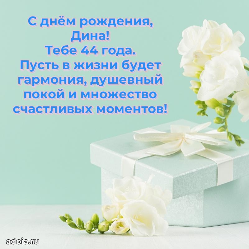 Современная открытка поздравление Дине с Днем Рождения на 44 года