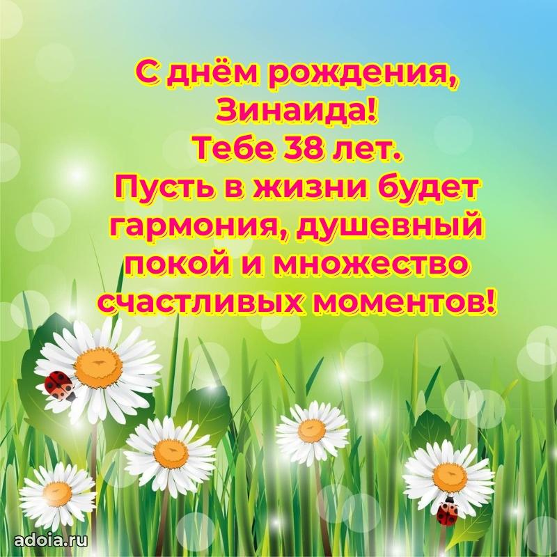 Современная открытка поздравление Зинаиде с Днем Рождения на 38 лет