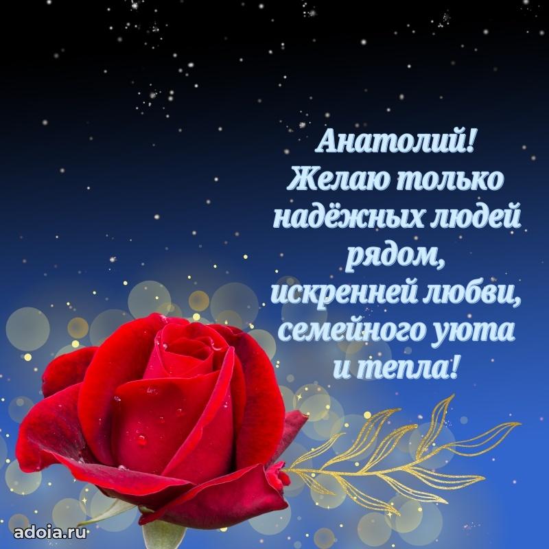Открытка с пожеланиями Анатолию для ватсапа