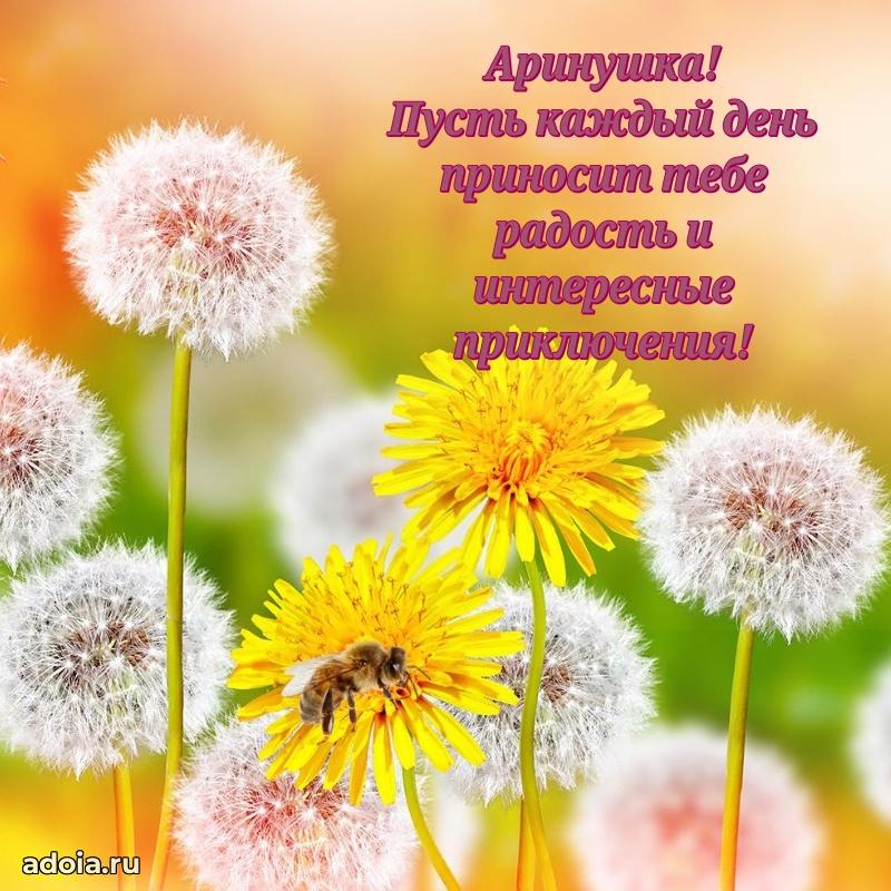 Открытка с пожеланиями Арине для ватсапа