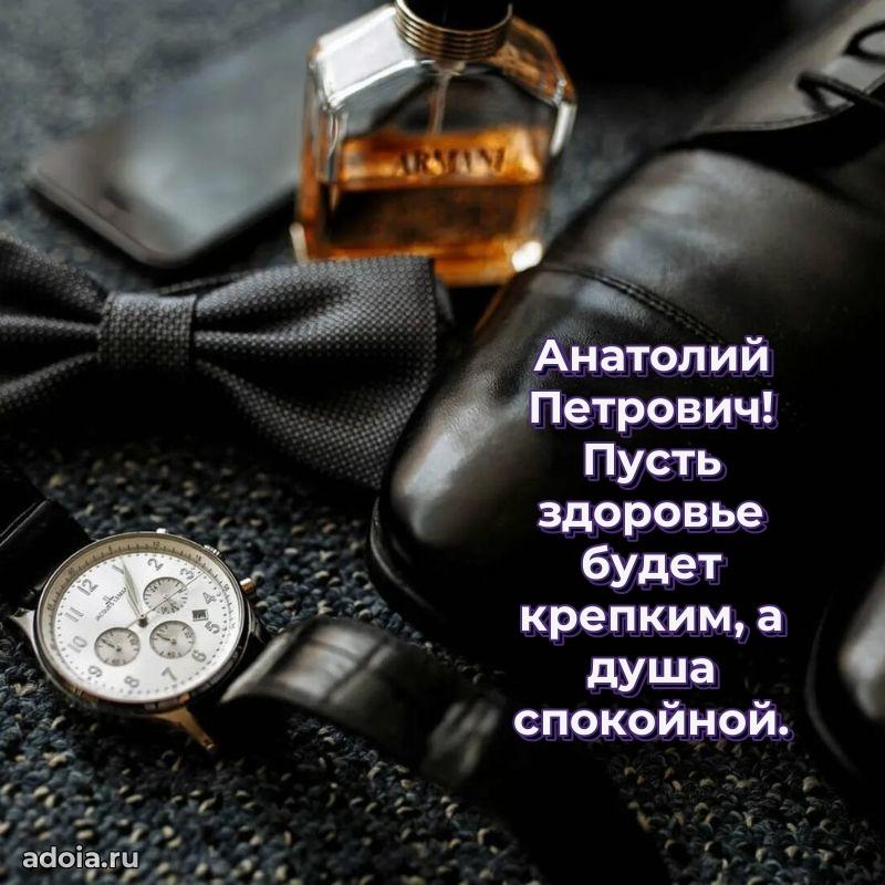 Праздничная мужская открытка в честь Анатолию Петровичу